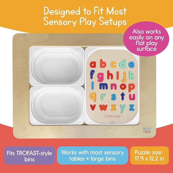 Lowercase Alphabet Puzzle for Kids, Sensory Bin Insert for Sensory Tables, Silicone Letters, Wooden Fine Motor Learning Toy