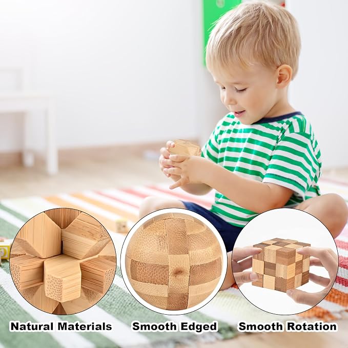 GOLDGE 30pcs Brain Teaser Puzzle Set for Adults & Kids | Wooden & Metal 3D Puzzles, IQ Logic Games for Family, Parties & Coffee Breaks. Unlock & Solve Interlocking Challenges Toy