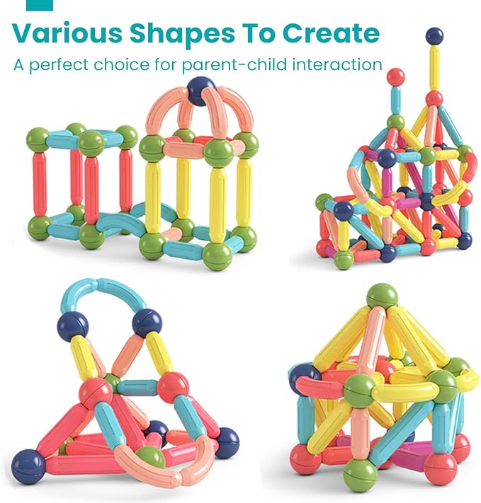 BAKAM Magnetic Building Blocks for Kids Ages 4-8, STEM Construction Toys for Boys and Girls, Large Size Magnetic Sticks and Balls Game Set for Kid’s Early Educational Learning (42PCS)