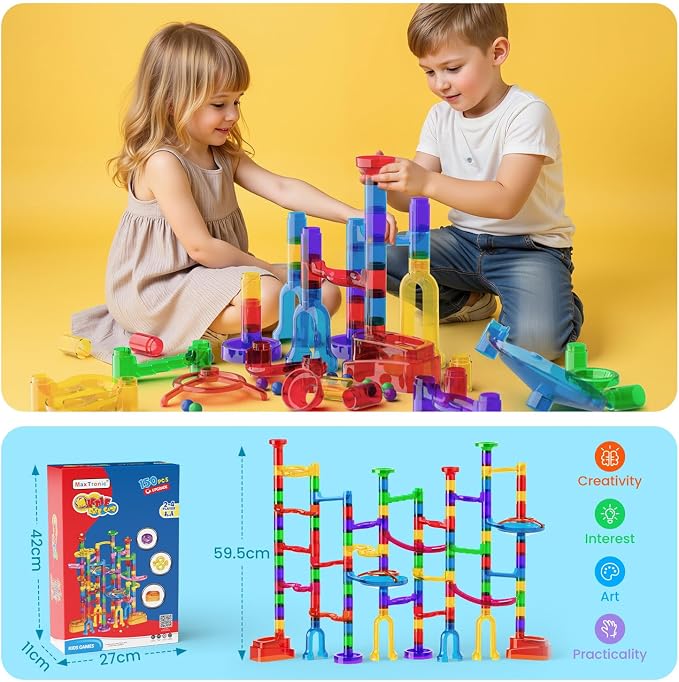 MaxTronic Glowing Marble Run, 150 Pcs Marble Race Building Blocks Construction STEM Learning Toys Perfect Christmas Birthday Gift for Boys and Girls Aged 3-12