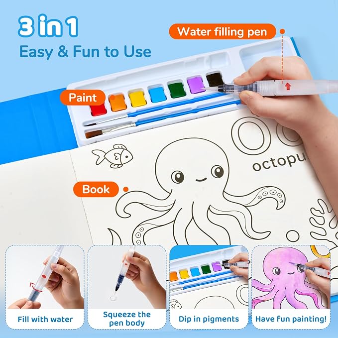 JoyCat Paint with Water Coloring Books for Toddlers (Animal & Alphabet) | Watercolor Painting Set for Kids Ages 3-5 & 4-8, Arts & Crafts Drawing Activity Travel Toy, Birthday Gifts for Boys & Girls