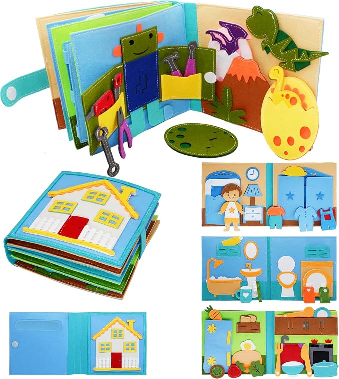 BizyKoady Montessori Busy Book for Toddlers 2-4, Pretend Play Quiet Book | Early Learning Educational, Travel Toys, Travel Essentials, Learning Activitie, Boys Christmas Gift, Felt