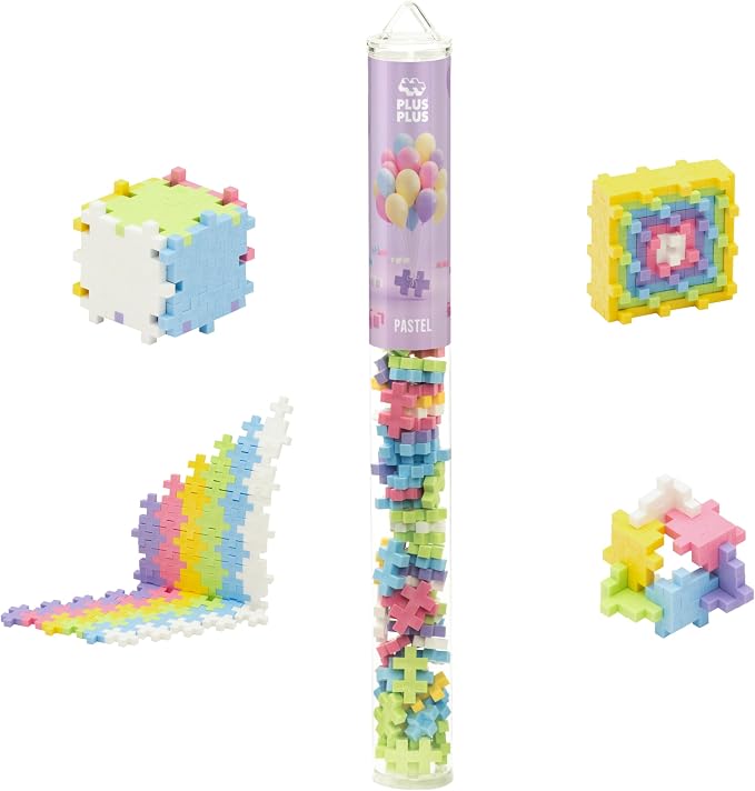 PLUS PLUS Pastel Color Mix Tube - Mini Interlocking Building Blocks Set | Roadtrip Essentials for Kids, Sensory Bin Fillers, Math Manipulatives, Classroom Must Haves, Kids Airplane Activities