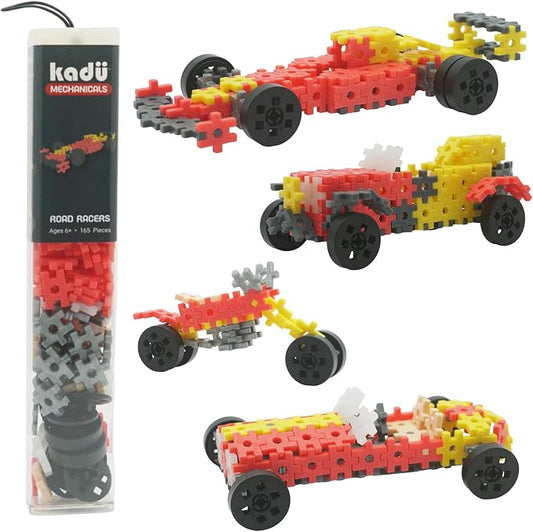 KADÜ Mechanicals 165 Piece Road Racers Yellow Kids Age 6+ Building Blocks | Creative Mini Sensory Construction Puzzle tiles - Open Ended Play Gift Boys + Girls - Classroom Homeschool Manipulatives