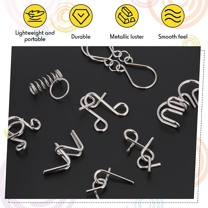 8 Pack Brain Teaser Puzzles Metal Wire Ring with Pouch,A Style | Iq Test Disentanglement Unlock Challenge, Portable Storage Pouch, Mind-bending Interlock Game for Party Favor Entertainment