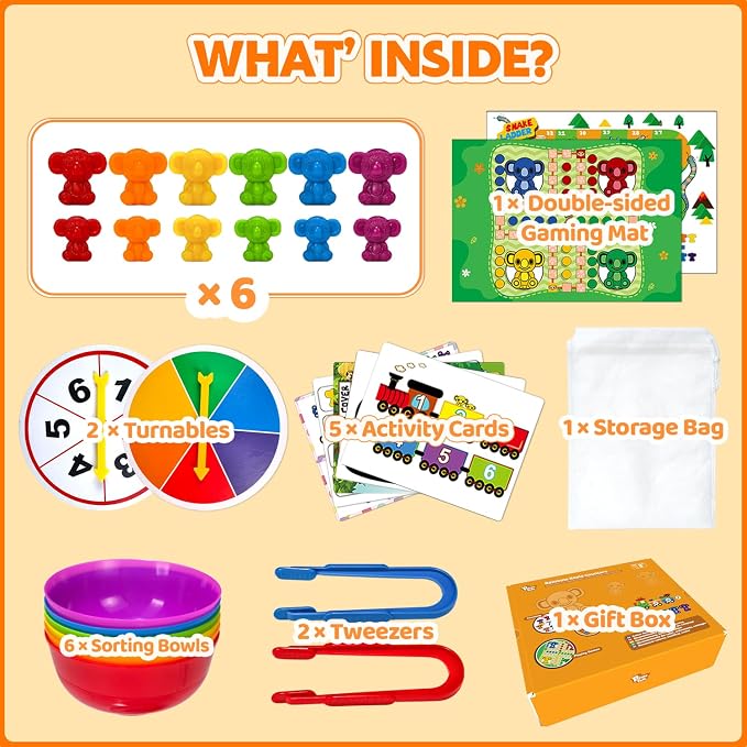 Pairez Toys Counting Animals Montessori Toy, 72pcs Koala Color Sorting Set | Sorting Bowls & Activity Cards, Preschool Learning Activities, Math Manipulatives, Sensory Toys for Toddlers, Birthday Gifts