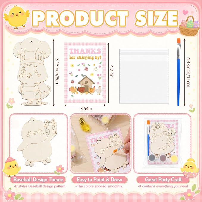 Saypacck 24 Pcs Party Favors Wooden Painting Craft Kits Birthday Party Supplies with Organza Bag for Goodie Bags Fillers Adult Thank You Gifts(Chicken)