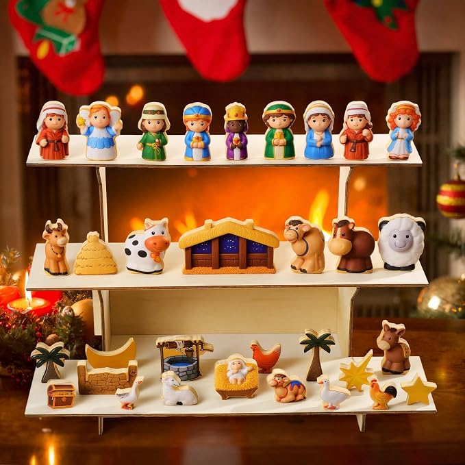 Kathfly 36 Pcs Wooden Community Helpers Nativity Scene, Career Figures Toy | Multicultural Career Blocks for Social Emotional Learning, Creative Play Figures, Preschool Classroom Teaching Wooden Set