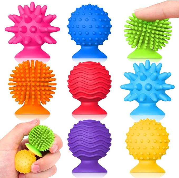 Sensory Toys Fidgets for Kids Adults Autism 8 Pack Textured Suction Cup Toy | Quiet Desk Fidgets for Classroom Stress, Sensory Special Needs Items for Autistic Boys Girls Stocking Stuffers Travel Gifts