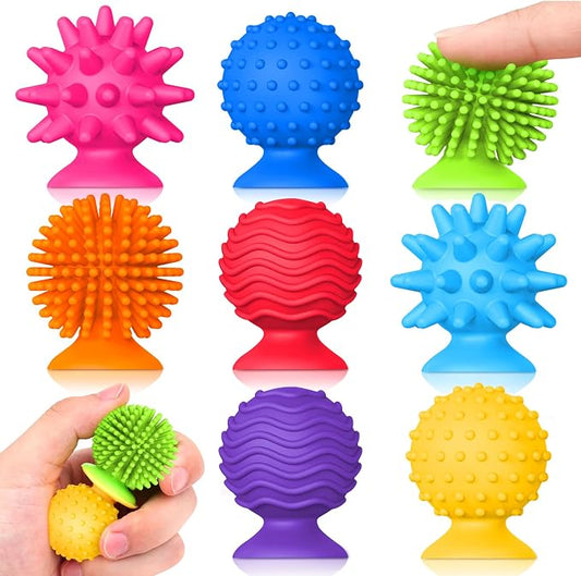 Sensory Toys Fidgets for Kids Adults Autism 8 Pack Textured Suction Cup Toy | Quiet Desk Fidgets for Classroom Stress, Sensory Special Needs Items for Autistic Boys Girls Stocking Stuffers Travel Gifts