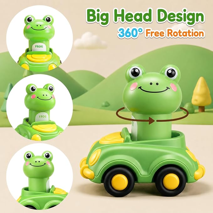 Press to Go Car Toys for Toddlers, Animal Cars for Babies 6-36 Months | 4 Pack Vehicle Set, First Birthday Gifts, Infant Sensory Toys, Baby Shower Gifts, Fun Gifts for Boys & Girls