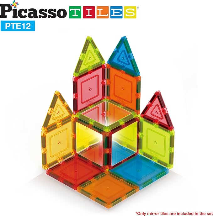 PicassoTiles Mirror Magnetic Building Tile Blocks, Construction Sensory Gifts Magnets Expansion Square Set, Toddler Magnets, Educational Toys for 3+ Year Old, Kindergarten Toys, Stacking Blocks