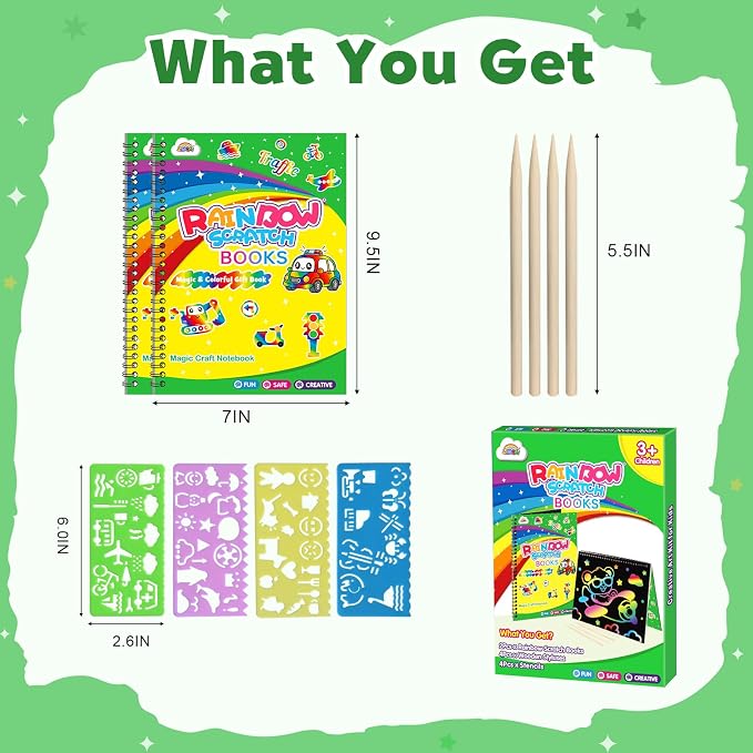 ZMLM Scratch Paper Art-Crafts Gift: 2 Pack Rainbow Notebooks Supplies Toys | Art Crafts for 3 4 5 6 7 8 9 10 11 12 Years Old Girls and Boys Kids Birthday Christmas Party Travel Games Activities Traffic