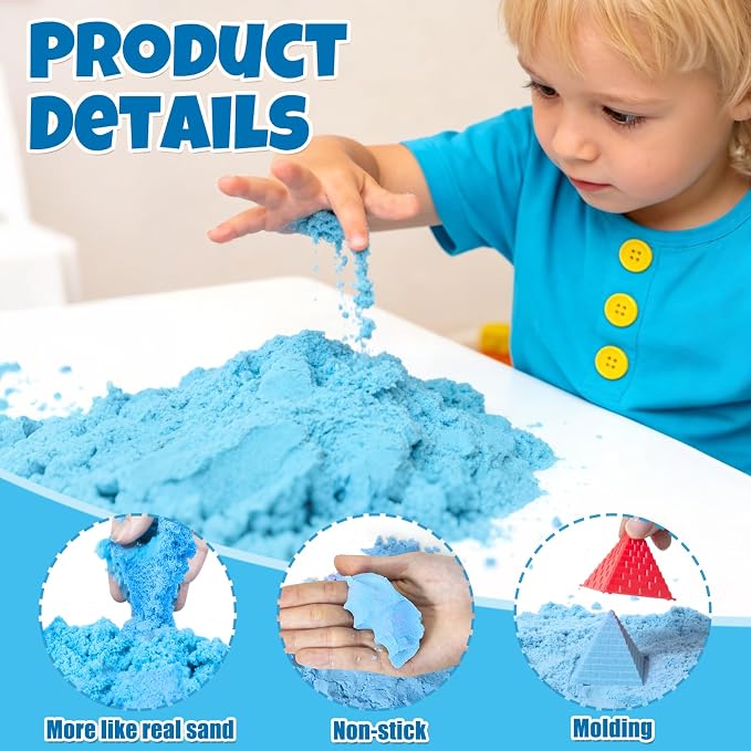 Sensory Bins, Ocean Sensory Bin Mermaid Sandbox for Kids 3 4 5 6-8 | with 2.2lbs Magic Sand, 2 Mermaid Toys, Sea Animals, Cleaning Tools, Birthday Gift for Toddlers Play Sand Art Kit