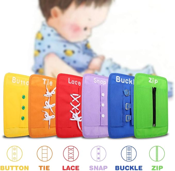 YHZAN Learn to Tie Your Shoes Dressing Board Montessori Mobile Sensory Board Travel Therapist Life Skills Development Toy - Zip,Button,Snap,Buckle,Lace & Tie for Preschool Toddler 3-8 Years Old | Dressing Frame Shoe-Tying Practice for Kids Sensory Basi...