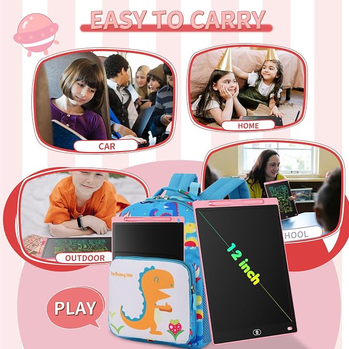 [2 Pack] Genialba LCD Writing Tablet 12-Inch Colorful Doodle Board, Toddler Learning Educational Toys Gifts for 3-8 Years Old Girls and Boys, Electronic Drawing Pad for Kids (Pink&Black)