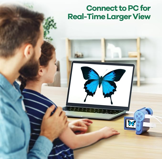 Hideal HP20 IPS Microscope for Kids: [3-in-1] [Easy and Fun] 2" Portable Handheld Microscope Miniscope, Pocket Mini Scope Educational Science Kit, Christmas Birthday Gifts for Kids, 32GB, Blue