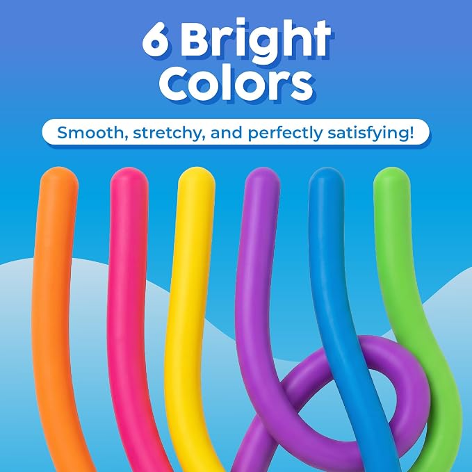 BUNMO Sensory Toys - Stretchy Noodle Strings - Stimulating & Addictive Fidget Toys for Kids - Hours of Fun for Kids - Worry Noodles - Smooth 6 Pack