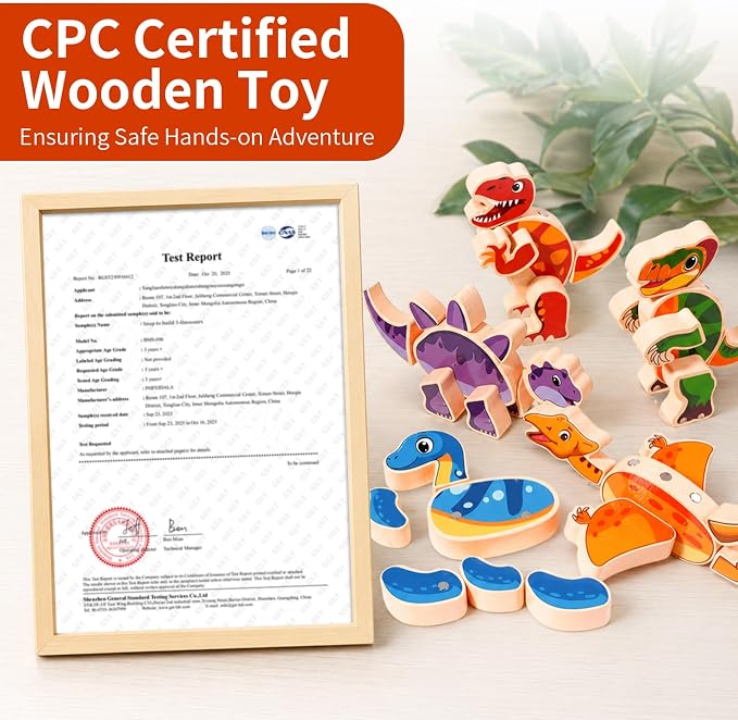 INIFEIDALA Magnetic Wooden Dinosaur Building Blocks, Ages 3-6 | Take Apart, STEM Montessori Educational Toy, Fine Motor Skills Development, Hand-Eye Coordination
