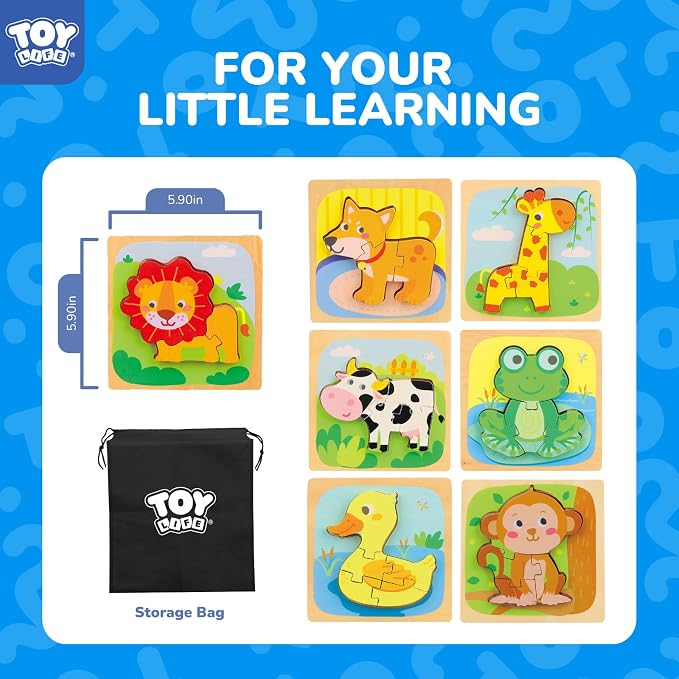 TOY Life Toddler Puzzles Ages 2-4, Wooden Puzzles for Toddlers 1-3, 7 Pcs Animals Puzzle 2 Year Old, Montessori Toddler Boys Girls Toys 2-3, Educational Gift Learning Toys for 2 Year Old