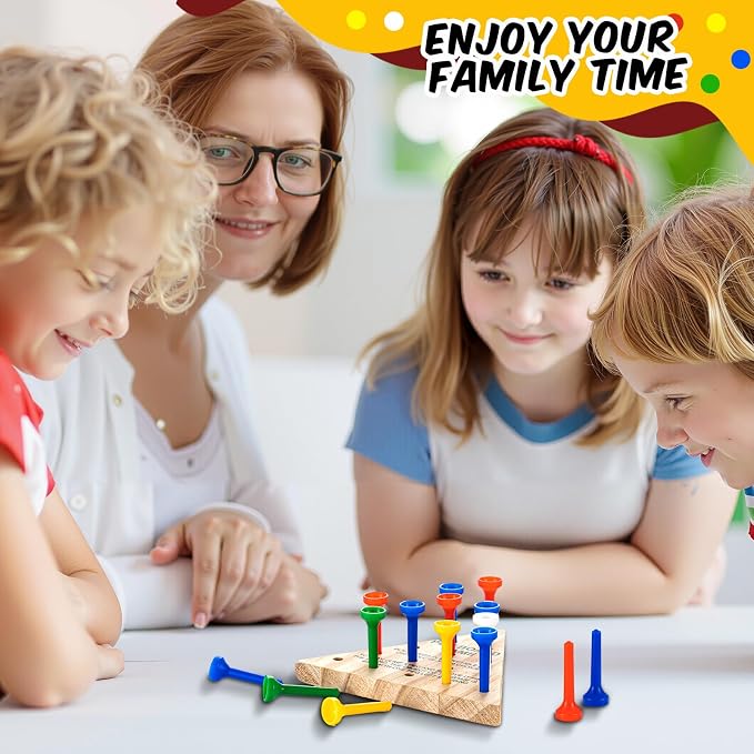 Zhanmai 3 Sets Wooden Triangle Peg Travel Game, Multi-Color Peg