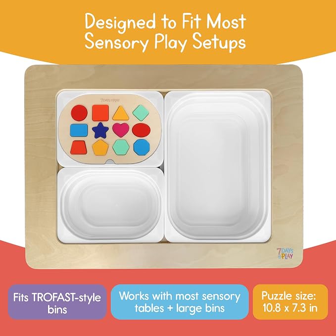 Shape Puzzle for Kids, Sensory Bin Insert for Sensory Tables, Silicone Geometric Shapes, Wooden Fine Motor Learning Toy
