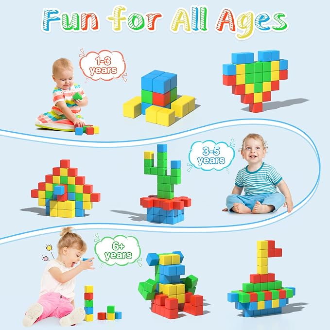 Magnetic Blocks Large, 56PCS 1.34in Magnetic Building Blocks, 3D Magnetic Cubes for Toddlers, Preschool Educational Construction Kit, Sensory Montessori Toys Kids Blocks for Boys Girls Toddlers