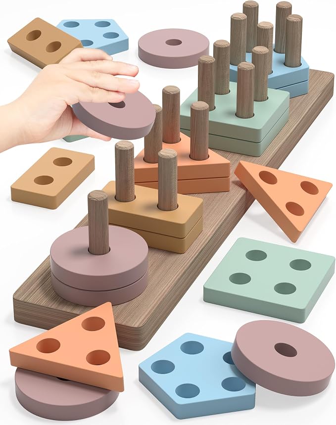 Montessori Sensory Toys for 1 2 Year Old Boy Girl Gifts, Puzzle for Toddler | Montessori Toy, Toddler Toy 2-3, Boys Girls Birthday Gifts, Wooden Blocks, Shape Sorter, Learning Toy, Toddler Activities