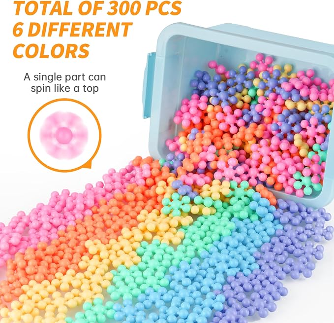300PCS Building Blocks STEM Construction Toy, Macaron Colors | Interlocking Snowflake Discs in BPA-Free Plastic with Storage Case – Boosts Fine Motor Skills & Creative Play