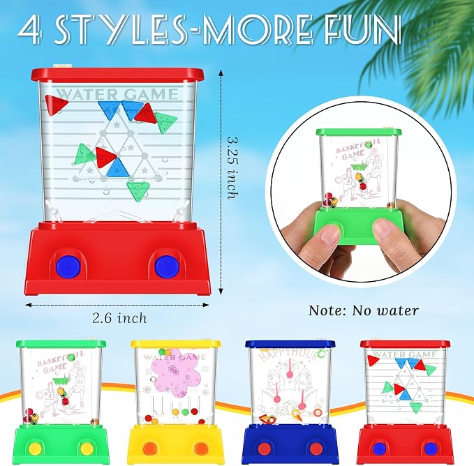 Gejoy 4 Pieces Water Games Handheld for Kid Small Retro Waterful Ring Toss Handheld Game Birthday Goodie Bags Stuffers School Classroom Prize Reward Pastime Car Toy Fidget for Boy Girl(Modern Style)