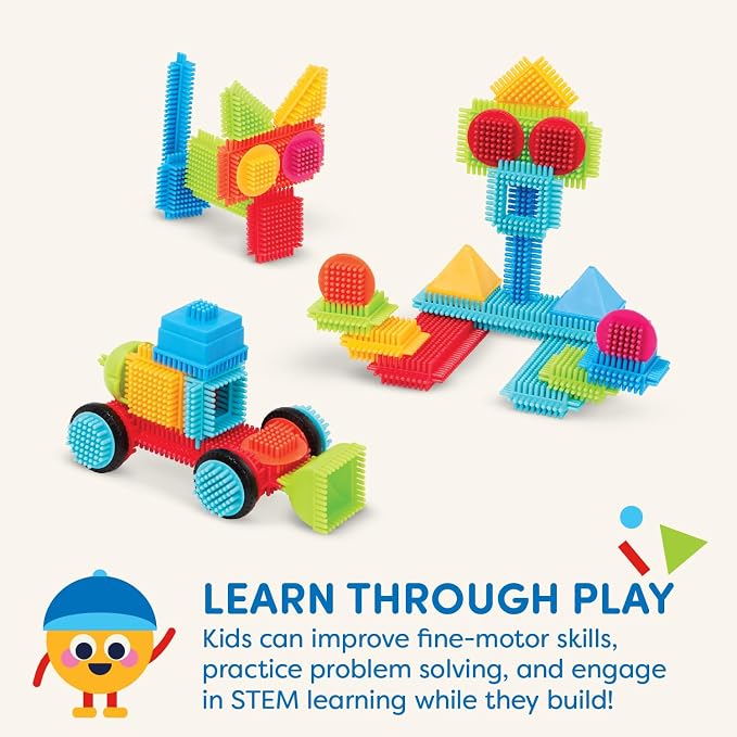 Battat Bristle Blocks Basic Builder Case, 50-Piece Building Blocks, Playset | Interlocking bristle building blocks with 12 functional wheels and reusable carry case for storage and travel, 2+ Years