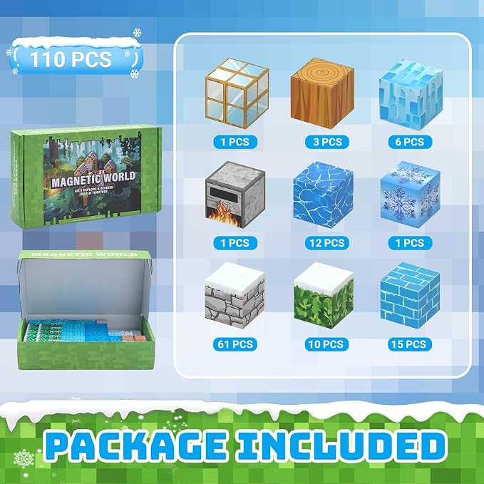 110PCS Magnetic Blocks, Magnetic Building Blocks & Magnetic Cubes for Kids, STEM Educational Construction Toys, Creative Building Toys with Strong Magnetic Connection, Gift for Boys & Girls
