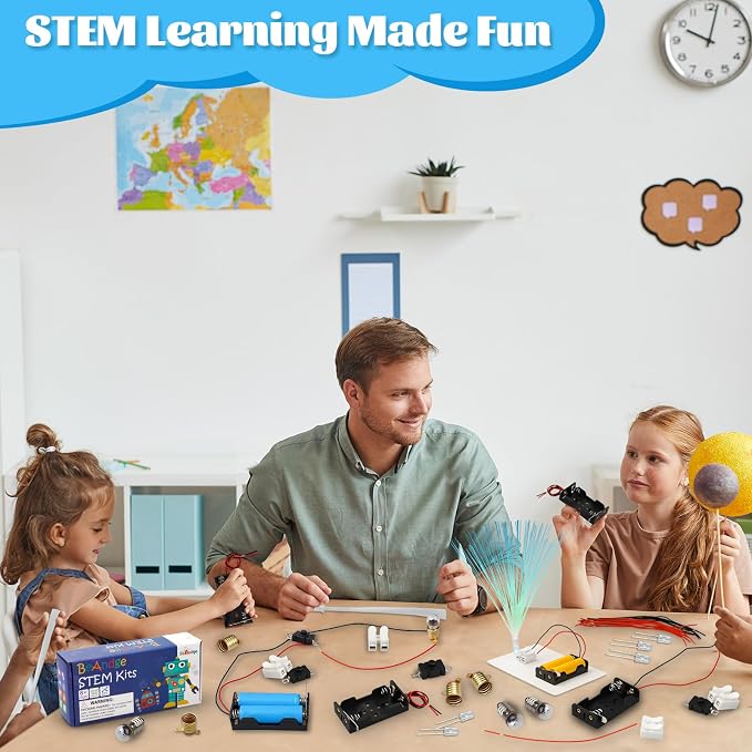 BeAndge Electric Circuit Kit for Kids 8-12, Science STEM Toys | 6 Set Fiber-optic Lamp & Bulb Circuit Projects, Circuit Board for Kids Classroom Experiments STEAM Activities