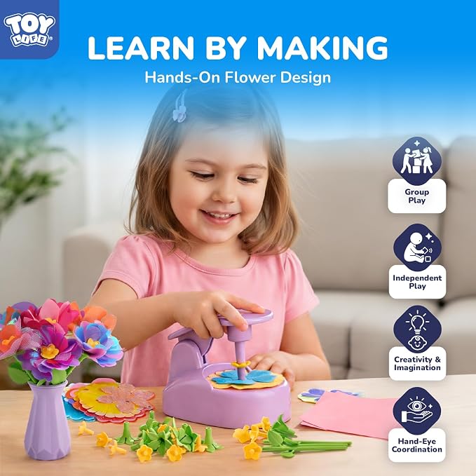 TOY Life DIY Flower Bouquet Craft Kit, Reusable Fabric, Ages 3-12 | Hands-on STEM activity, washable pieces, girls birthday gift idea
