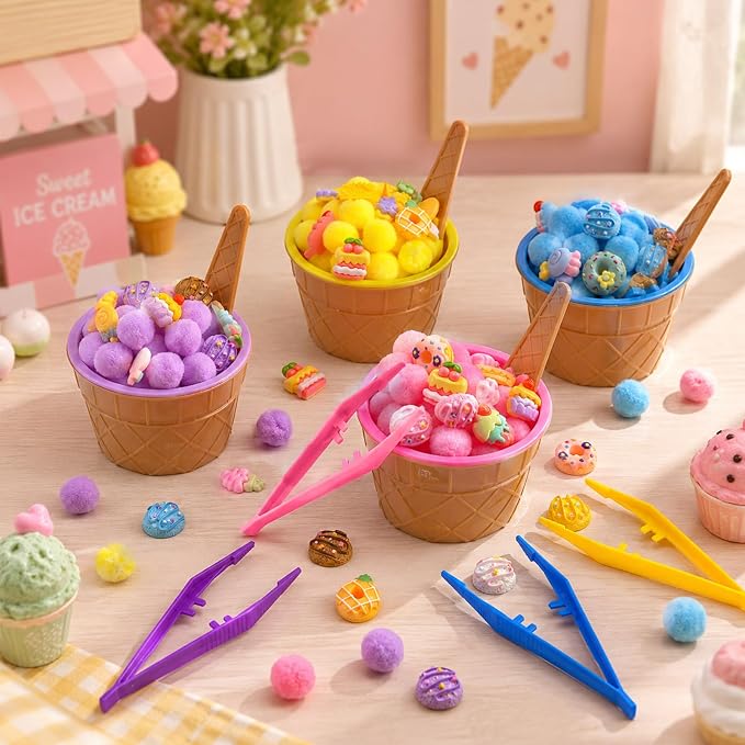 156 Pcs Ice Cream Sensory Bin Items Summer Counting Sorting Sensory Bin Filler Fine Motor Ice Cream Lollipop Donut Counts for Summer Counting Sorting