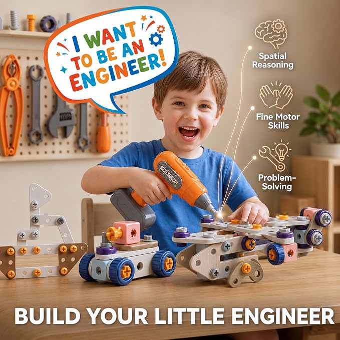 2026 New Kids Tool Set, 211 Pcs STEM Building Toys for Ages 3-8 | Tools for Kids, Toddler Tool Set, Building Toys for Kids Ages 4-8, Erector Sets for Kids Ages 4-8, Toy Building Sets