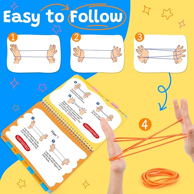 Kasfalci String Game Book Kit - Teen Girl Gifts, Birthday Gifts for 8 9 10 11 12 Year Old Girl - Classic Finger String Figures Toy - Travel Toys for Boys Girls Ages 6-12 - Brain Teaser Activity