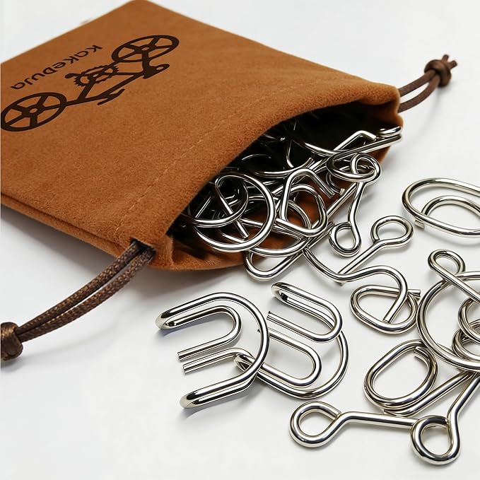 38 PCS Metal Brain Teaser Puzzles Set – Challenging Disentanglement Logic Lock Games for Adults, IQ Mind Toy Gift for Teens & Kids in Portable Travel Pouch
