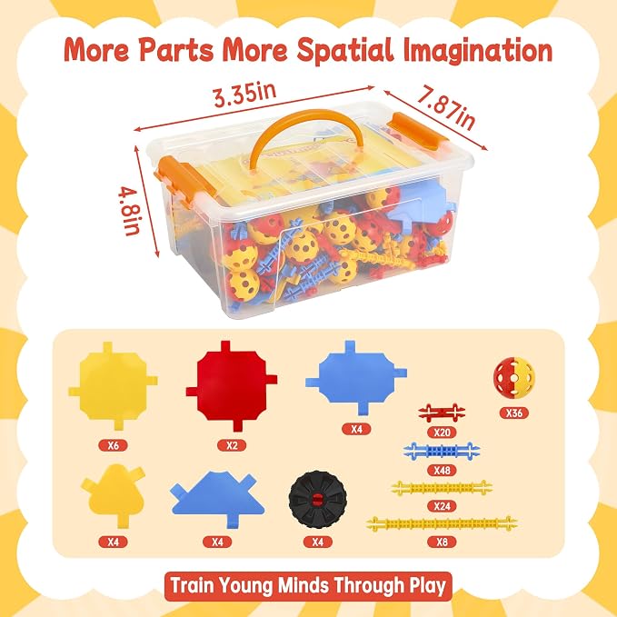 160 Pcs STEM Building Toys for Kids,Educational Engineering Blocks Kits for 4 5 6 7 8+ Year Old Boys & Girls with Storge Box,Learning Toys Sets & Birthday Gift for Toddlers