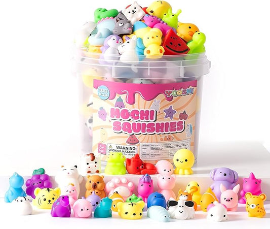 100 Pack Bulk Squishy Toys, Mochi Squishy Animals for Kids, Kawaii Slow Rising Squishies, Sensory Fidget Toys for Kids, Party Favors, Classroom Prizes, Goodie Bag Fillers, Treasure Box Prizes