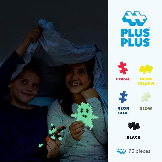PLUS PLUS Glow in the Dark Mix Tube - Mini Interlocking Building Blocks Set | Roadtrip Essentials for Kids, Sensory Bin Fillers, Math Manipulatives, Classroom Must Haves, Kids Airplane Activities
