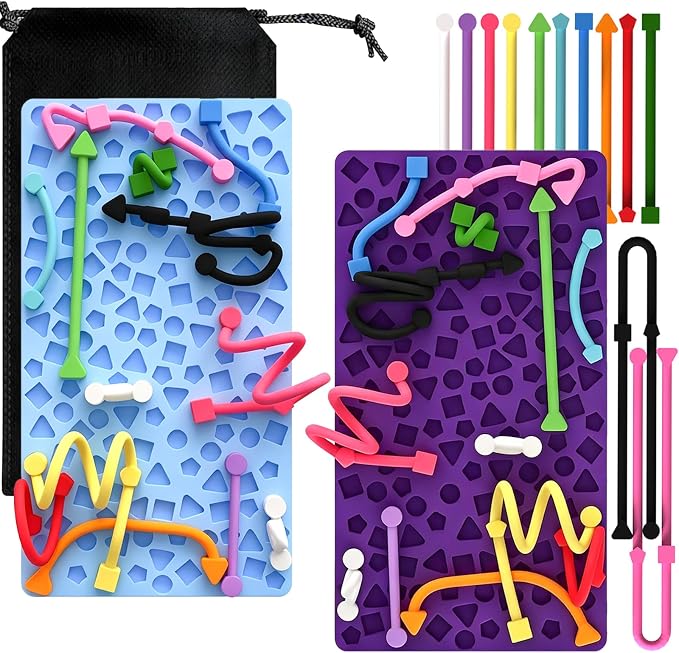 2 Pack Sensory Activity Boards, Sensory Fidget Toys for Stress Relief | Quiet Sensory Toys, Fidget Toys for Adults and Kids, 28 Colorful Strings, Screen-Free Travel Activity for Car and Airplane