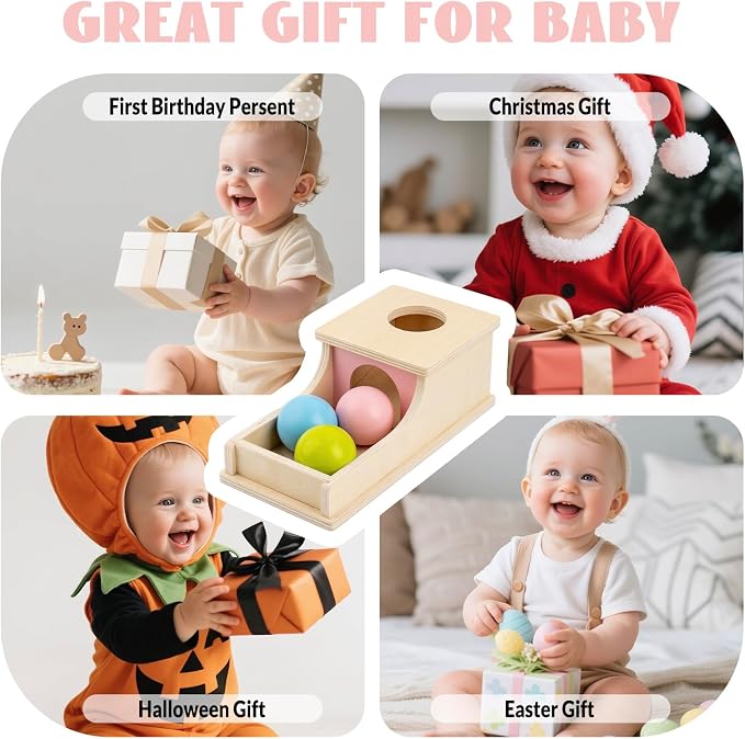 Montessori Toys for 1 Year Old, Wooden Object Permanence Box for Babies | 9 Month Old Baby Toys, Preschool Infant Toys 6-12 Months Developmental, Cause and Effect Ball Drop Toy