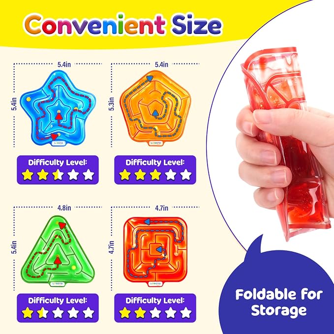 LESONG Sensory Fidget Toys for Kids: 4 Pack Squishy Gel-Filled Fidget Maze for Special Needs - Calming Sensory Toys for Autism ADHD Classroom Prizes - Travel Games for Boys Girls Car Road Trips