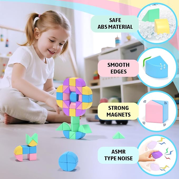 40Pcs Magnetic Blocks,Montessori STEM Toys, Ideal Gifts for Kids Ages 3+