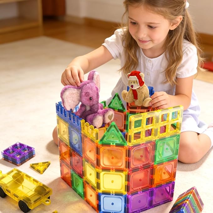 Coodoo Magnetic Tiles Kids Toys STEM Magnet Toy for Toddler Magnetic Blocks Building Preschool Learning Sensory Montessori Toys for 3+ Year Old Boys and Girls, Safe Creativity Toddler Kids Toy 40PCS