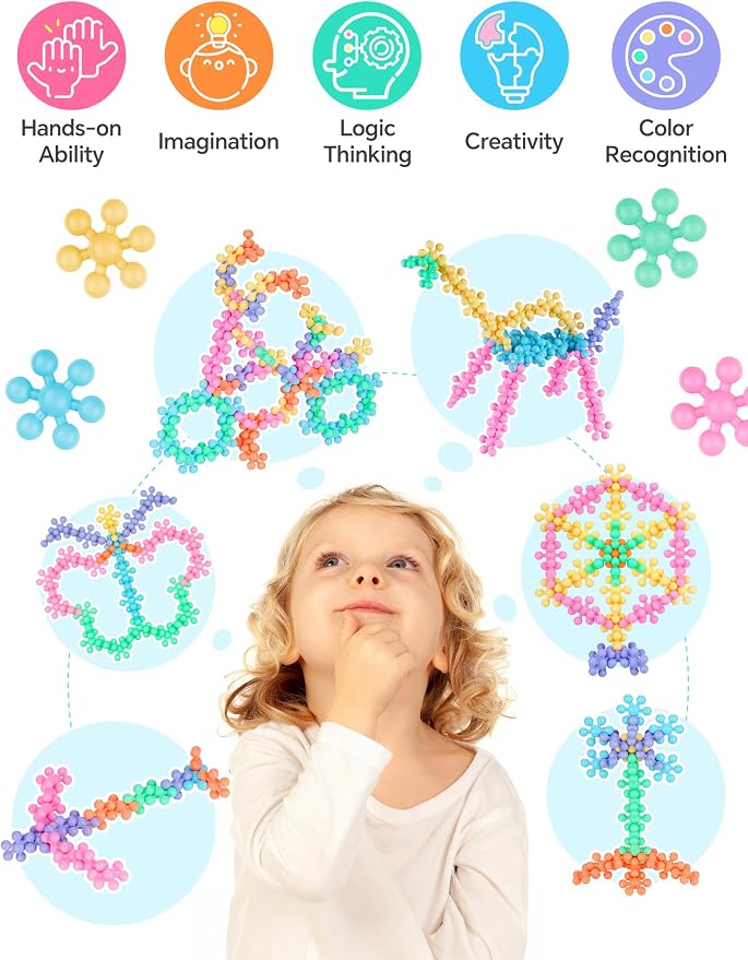 200PCS Building Blocks STEM Construction Toy, Macaron Colors | Interlocking Snowflake Discs in BPA-Free Plastic with Storage Case – Boosts Fine Motor Skills & Creative Play