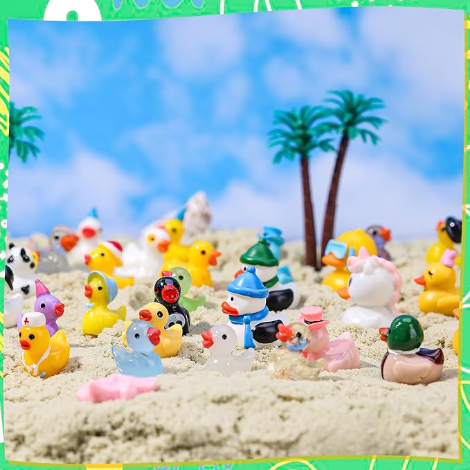 40Pcs Multicolor Mini Resin Ducks, Mini Animals Figures to Hide | Resin Ducks Bulk for Birthday Party Fairy Garden Dollhouse Terrariums Potted (40 Styles)