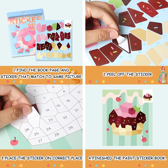 Sticker by Number Book for Kids Ages 4-8, 8-12 and Adults Animals, Ocean, Desserts, Insects Sticker Paint Puzzle Activity Books for Kids Girls Boys Birthday Party Favors Travel Toys