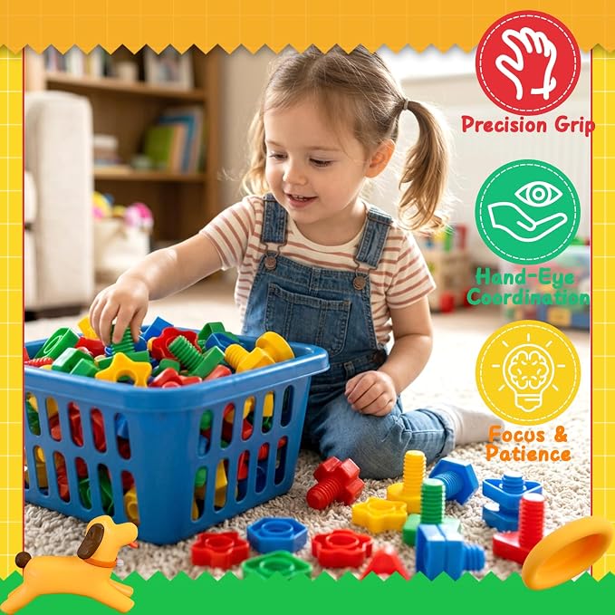 Bbiamsleep 40 Pcs Plastic Nuts and Bolts for Kids Fine Motor Skills(Random) | Nuts and Bolts Toys Shapes Color Matching Toys for Sorting Counting Training Preschoolers